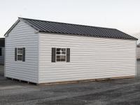 12x24 Peak Style Storage Shed with Vinyl Siding and Workshop Shelving Package