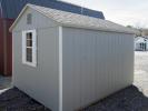 10x12 Front Entry Peak Style Storage Shed with Light Grey Engineered LP Smart Side Siding, White Trim, Back Window, and Gable End Vents