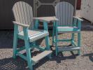 Pub Settee in Light Grey and Aruba Blue Poly Lumber